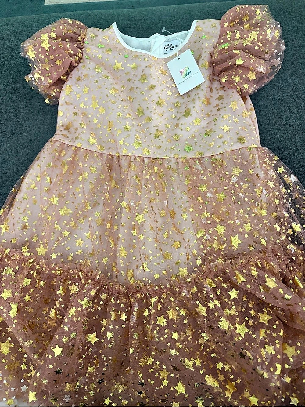 Lola + The Boys Gold Star Dress Pink & Gold NWT